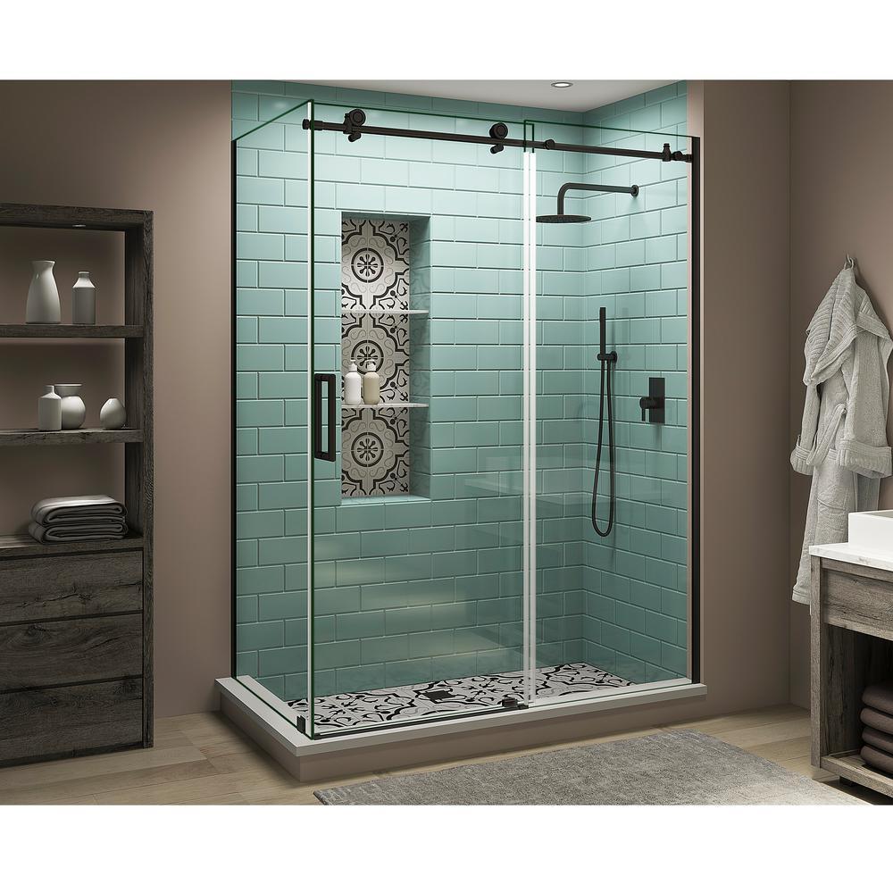 60 in. - 64 in. x 34 in. x 80 in. Frameless Corner Sliding Shower Enclosure Clear Glass in Oil Rubbed Bronze Left