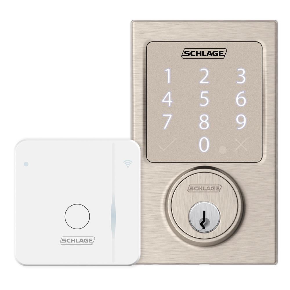 Century Satin Nickel Sense Smart Door Lock and Wi-fi Adapter Bundle