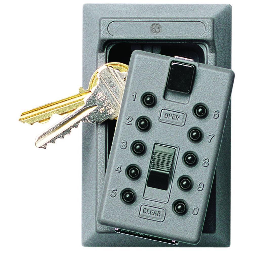 Mounted 5-Key Lock Box with Pushbutton Combination Lock, Titanium