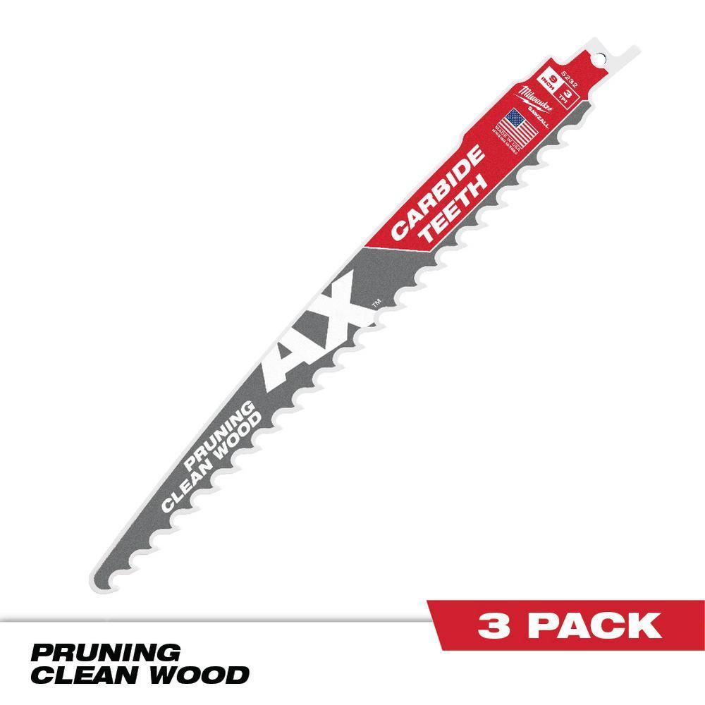 9 in. 3 TPI Pruning Carbide Teeth Wood Cutting SAWZALL Reciprocating Saw Blade (3-Pack)