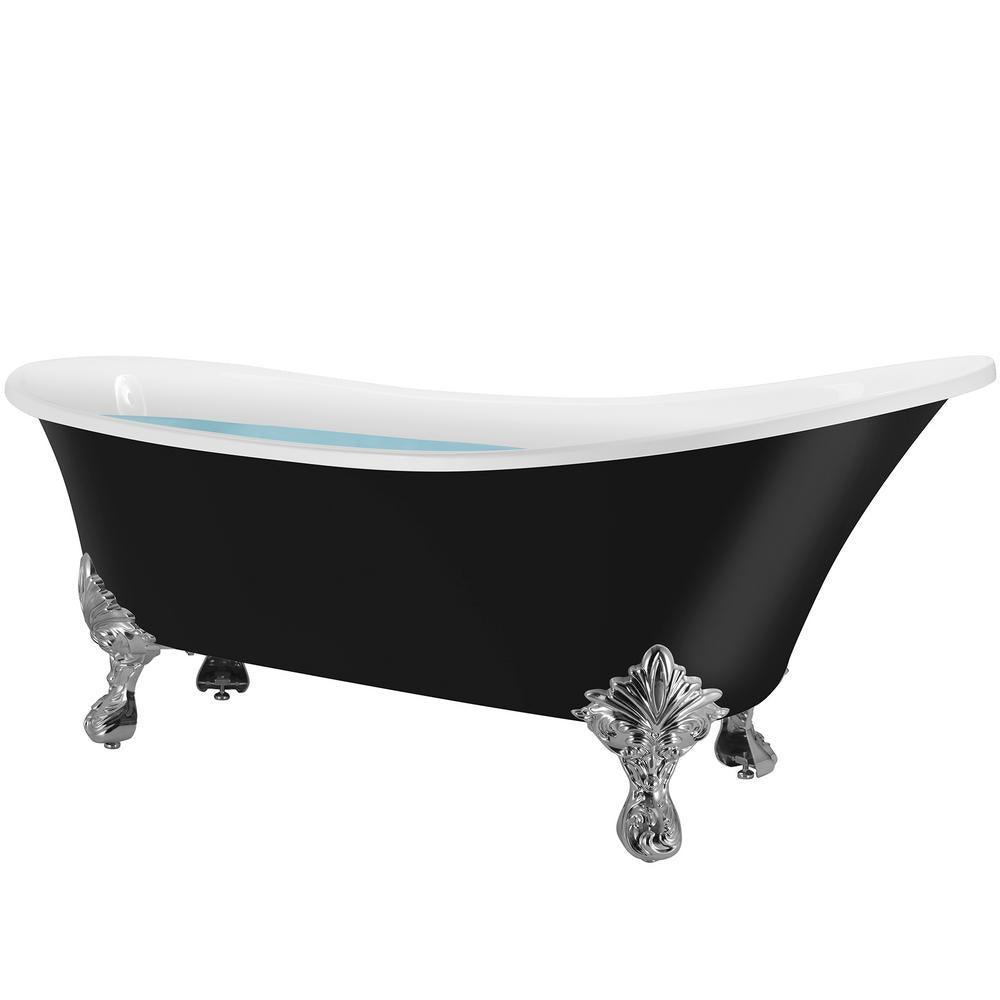 69 in. Acrylic Double Slipper Clawfoot Non-Whirlpool Bathtub in Glossy Black