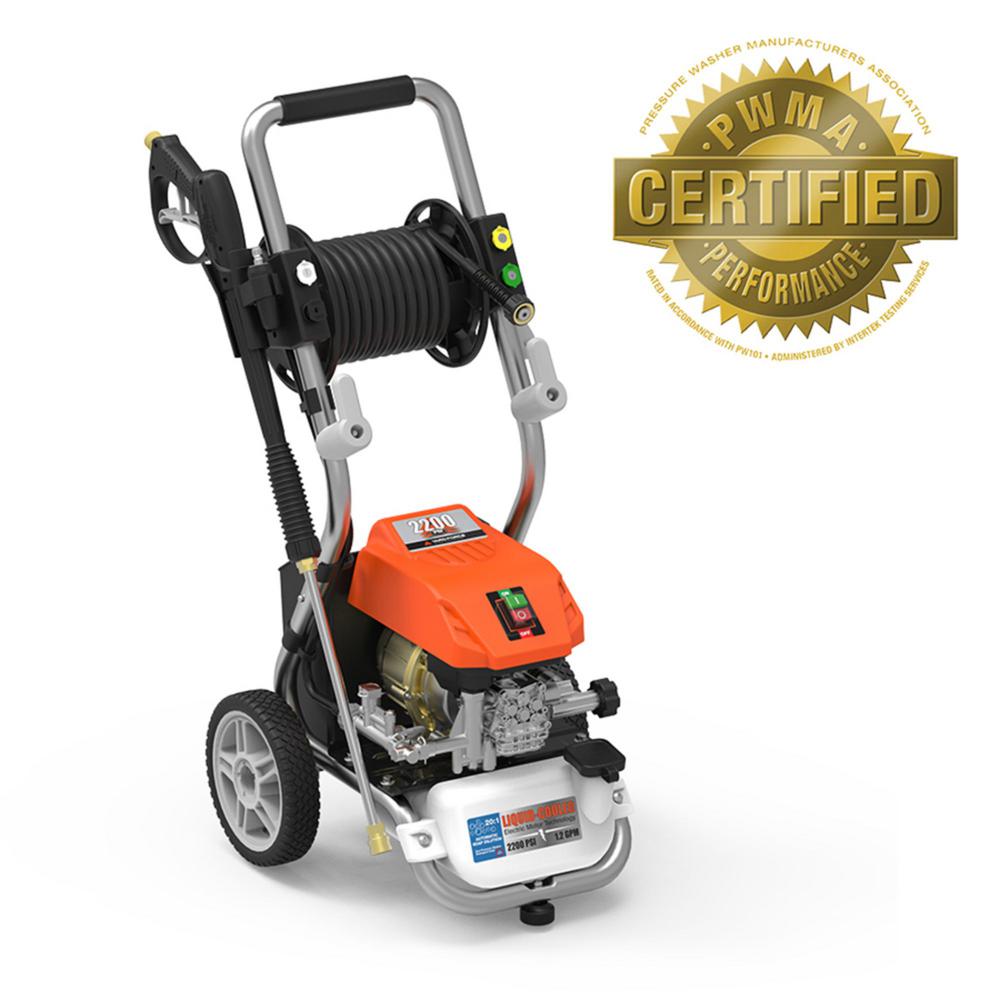 YARD FORCE 2200 PSI 1.2 GPM Cold Water Liquid-Cooled Electric Pressure Washer with Live Hose Reel and BONUS Turbo Nozzle
