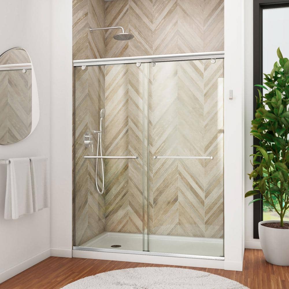 Charisma 32 in. x 60 in. x 78.75 in. Semi-Frameless Sliding Shower Door in Brushed Nickel and Right Drain White Base