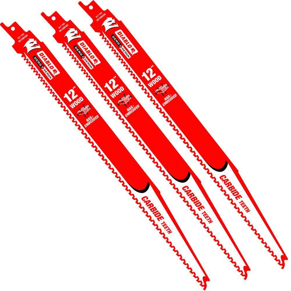 12 in. 6/9 TPI Demo Demon Carbide Tipped Reciprocating Saw Blade for Nail-Embedded Wood (3-Pack)