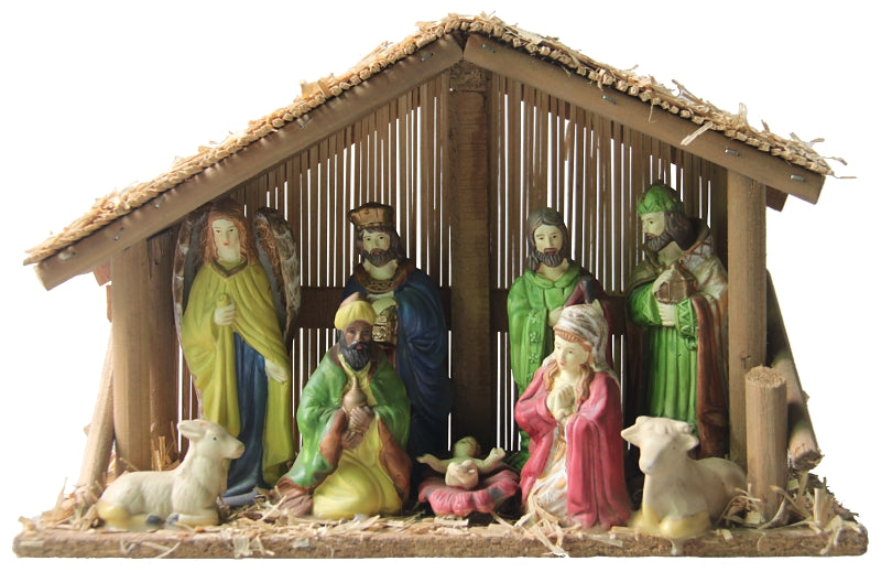 Hometown Holidays 89427 Christmas Collectible, Nativity Set with Stable, Assorted
