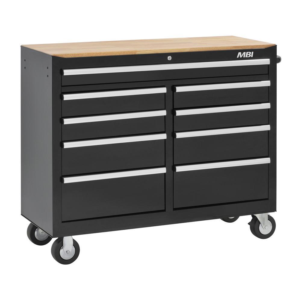 46 in. 9-Drawer Center Roller Cabinet Tool Chest in Black