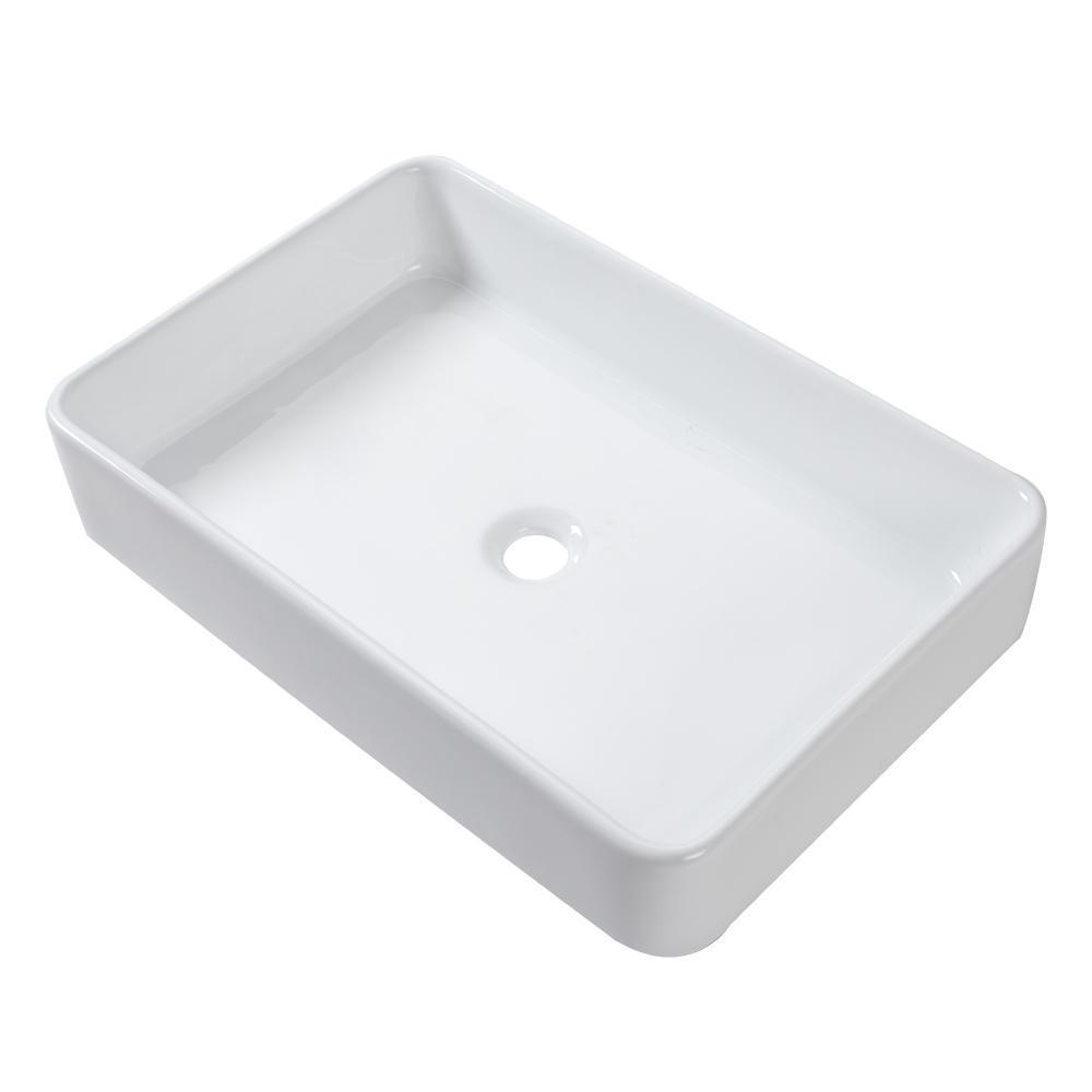 24 in. x 16 in. Bathroom Vessel Sink Modern Rectangle Bathroom Above in White Porcelain Ceramic Vanity Sink Art Basin