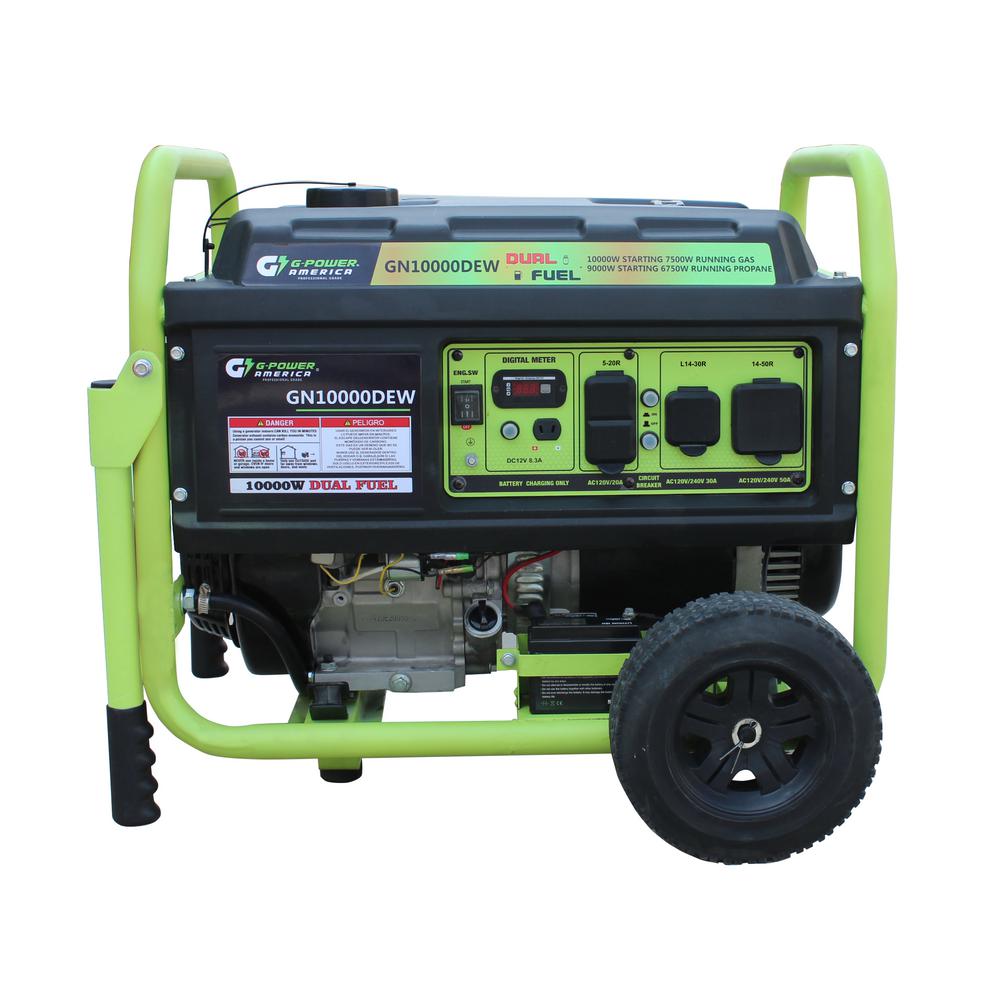 Green-Power 10000/8750-Watt Dual Fuel Gas/Propane Powered Portable Generator w/420cc/15HP LCT Professional Engine, Lithium Battery