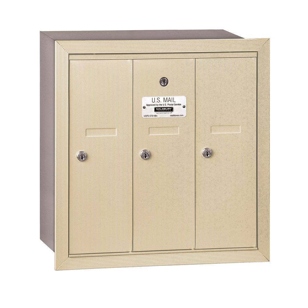 Sandstone Recessed-Mounted USPS Access Vertical Mailbox with 3 Door