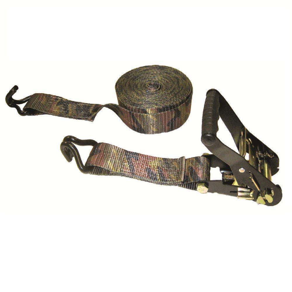 16 ft. x 2 in. x 10,000 lbs. Padded Camo Ratchet with Double J-Hooks