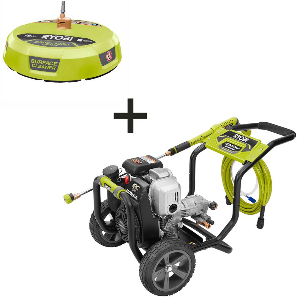 RYOBI 3,300 PSI 2.4 GPM Honda Gas Pressure Washer with 15 in. Surface Cleaner