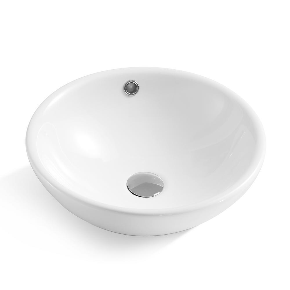 16.5 Round Sleek Above Counter Vanity Bowl Ceramic Bathroom Vessel Sink White