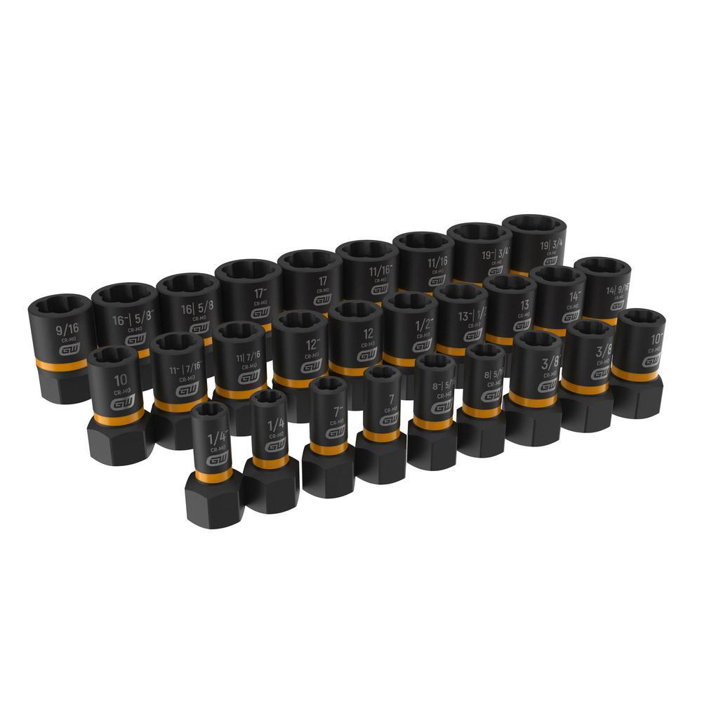 1/4 in. and 3/8 in. Drive Bolt Biter Impact Extraction Socket Set (28-Piece)