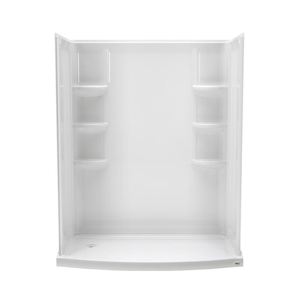 Ovation 33.5 in. x 60 in. x 75.25 in. Combo 4-Piece Shower Kit with Left-Hand Drain in Arctic