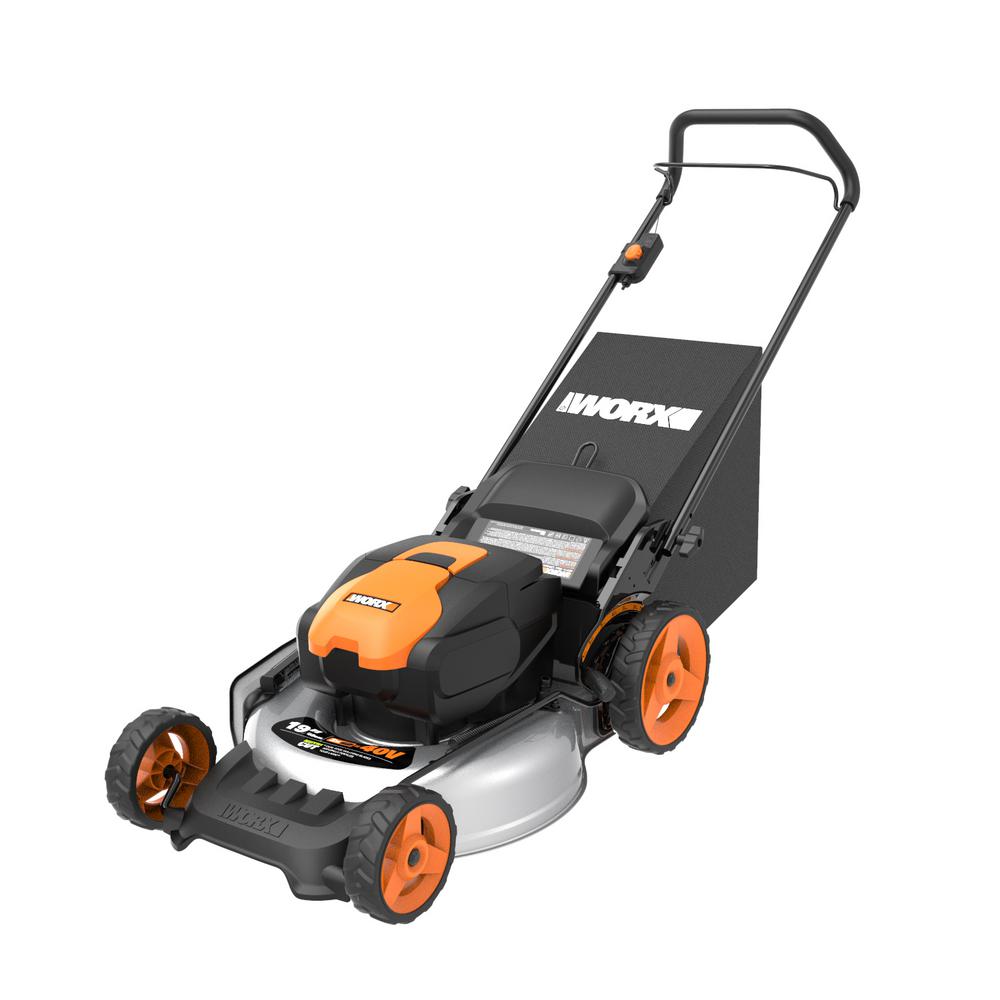 Worx POWER SHARE 40-Volt Li-ION Battery 20" 5.0Ah Push Mower w/ Mulching and Side Discharge Capabilities Walk Behind