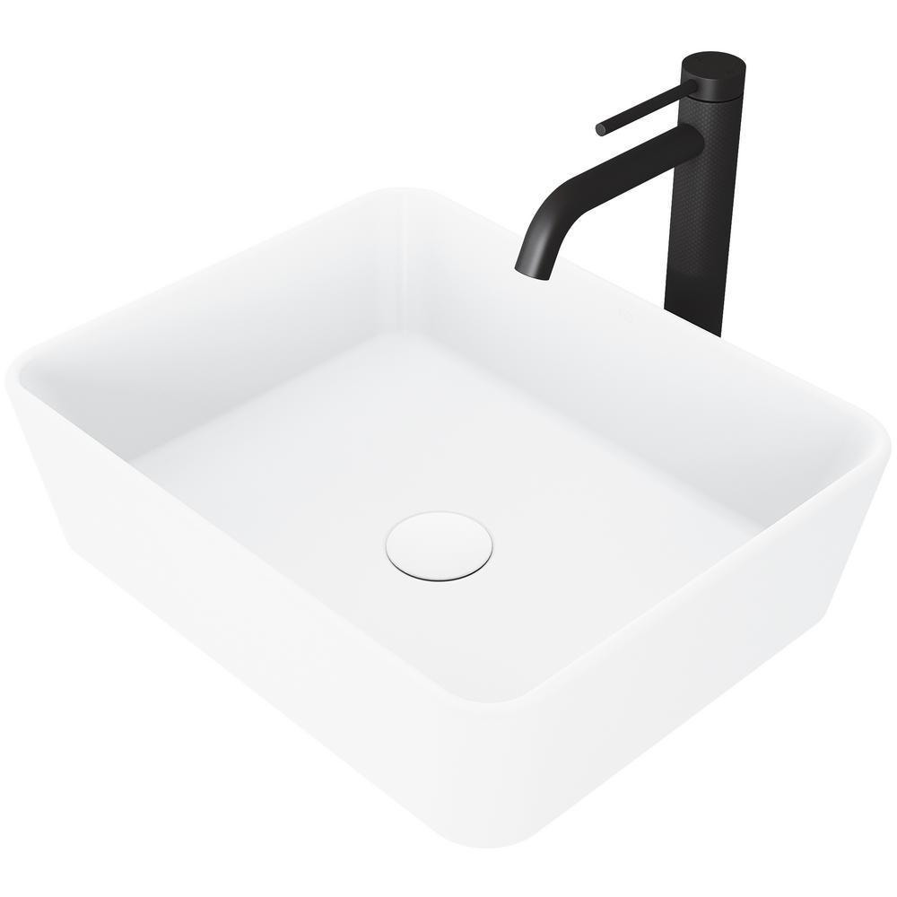 Marigold Vessel Sink in White with Faucet in Matte Black