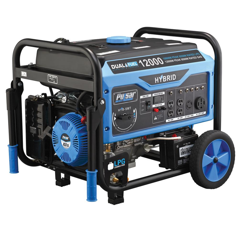 Pulsar 12,000-Watt/9,500-Watt Dual Fuel Gasoline/Propane Powered Electric/Recoil Start Portable Generator 457cc CARB Compliant