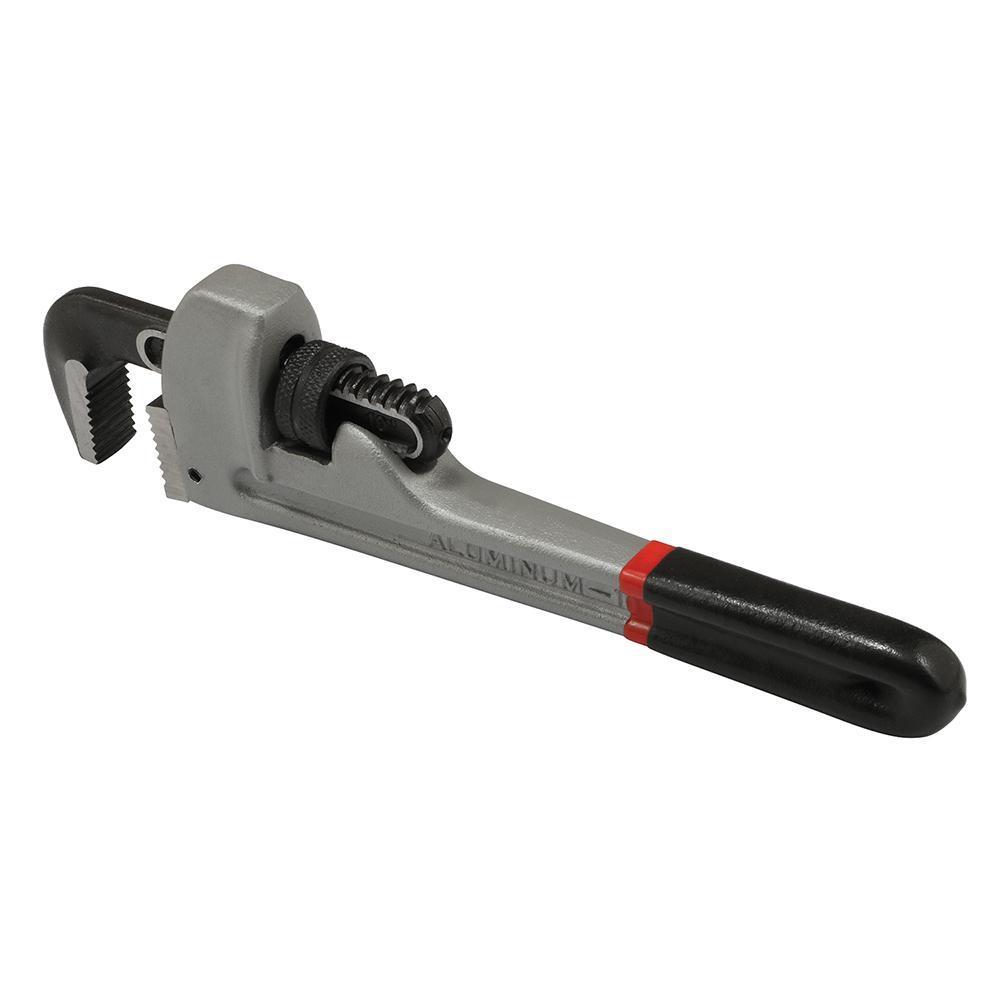 10 in. Pipe Wrench, Cast Iron Head with Aluminum Rubber Coated Handle, Gray/Black
