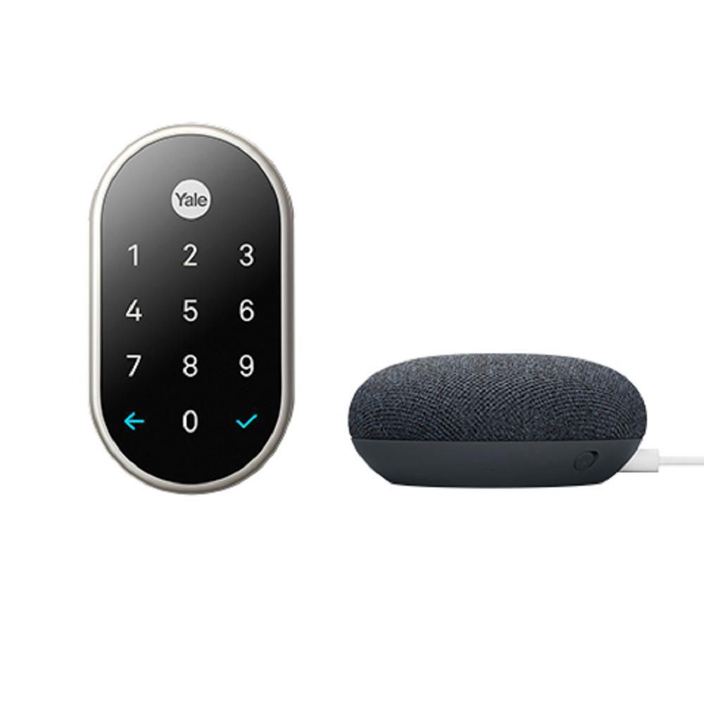 Nest x Yale Smart Lock Satin Nickel + Nest Mini (2nd Gen) Smart Speaker Charcoal