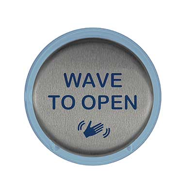 LCN 8310-816R Close Proximity Touchless Actuator, Round, Text & Wave Icon, Illuminated Outer Ring, 630/US32D Satin Stainless Steel