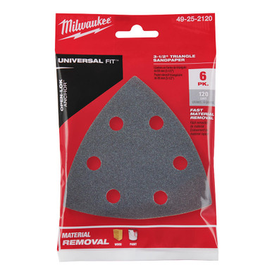 Milwaukee 3-1/2" 120 Grit Triangle Sandpaper 6PK 49-25-2120