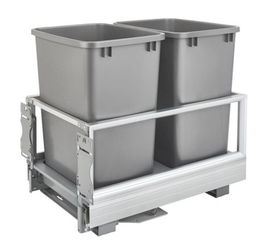 Rev-a-shelf Double 35 Qt. Pull-Out Brushed Aluminum and Silver Waste Container with Rev-A-Motion 5149-18DM-217
