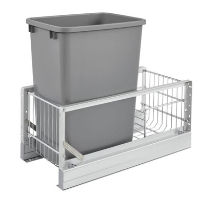 Rev-a-shelf Single 35 Qt. Pull-Out Brushed Aluminum and Silver Waste Container 5349-15DM-117