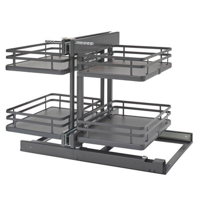 Rev-a-shelf Two-Tier Solid Bottom Shelves w/ Soft-Close Slides Gray - Orion Gray - Maple for Blind Corner 15" or 18" Opening 53PSP Series