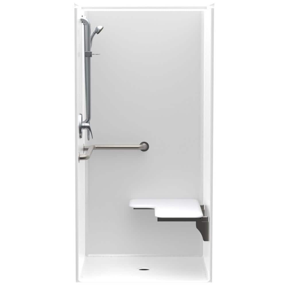 Accessible AcrylX 36 in. x 36 in. x 75 in. 1-Piece Shower Stall with Right Seat & Center Drain in White