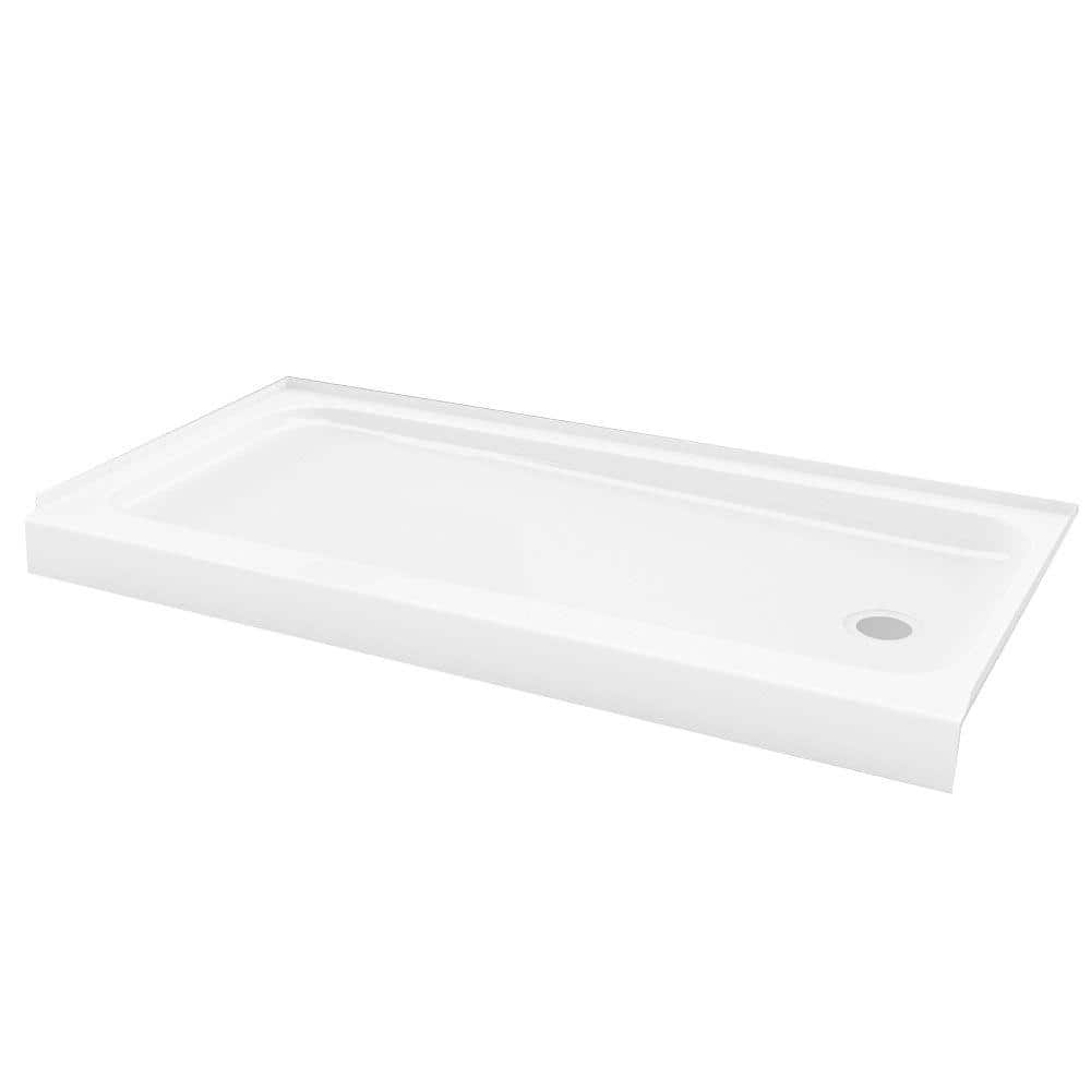 ShowerCast 60 in. x 30 in. Single Threshold Shower Pan in White with Right Drain