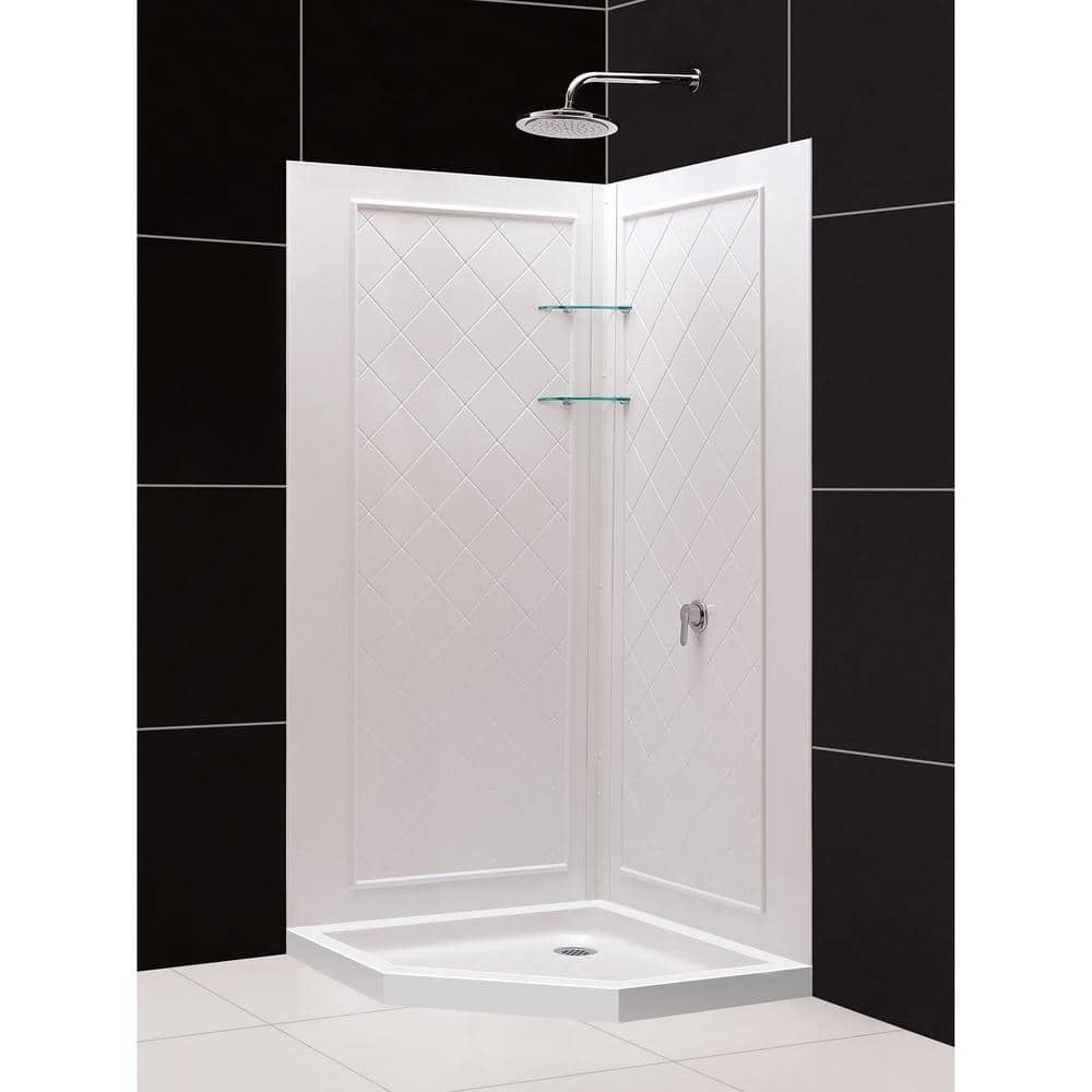 SlimLine 38 in. x 38 in. Neo-Angle Shower Base in White with Back-Walls