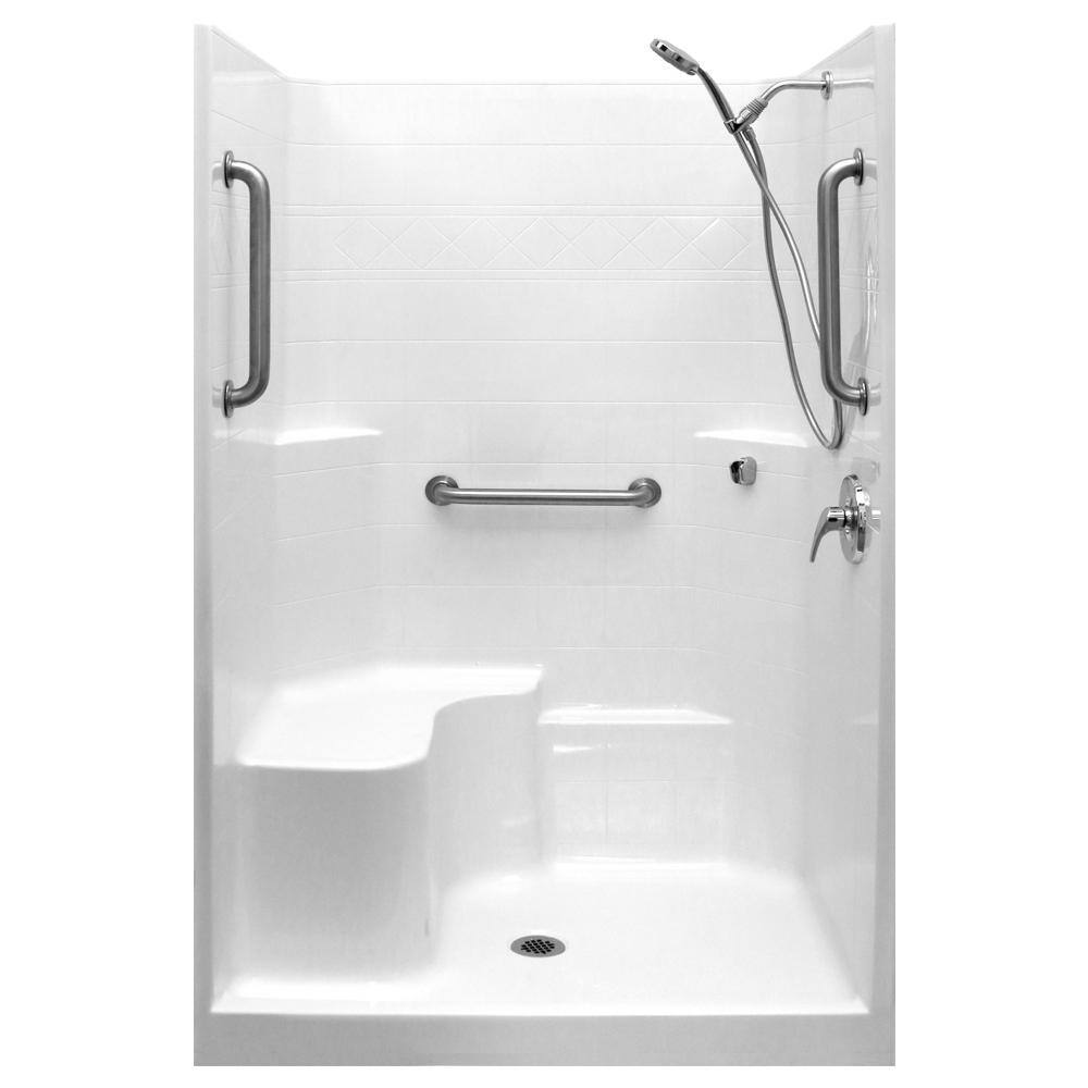 Classic-SA 37 in. x 48 in. x 80 in. 1-Piece Low Threshold Shower Stall in White, Shower Kit, Molded Seat, Center Drain