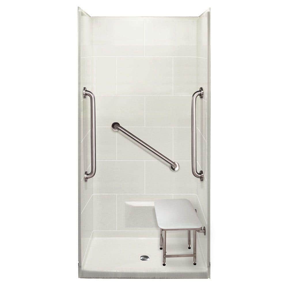 Plus 24 38 in. x 38 in. x 79 in. 4-piece Shower Kit in White with Center Drain