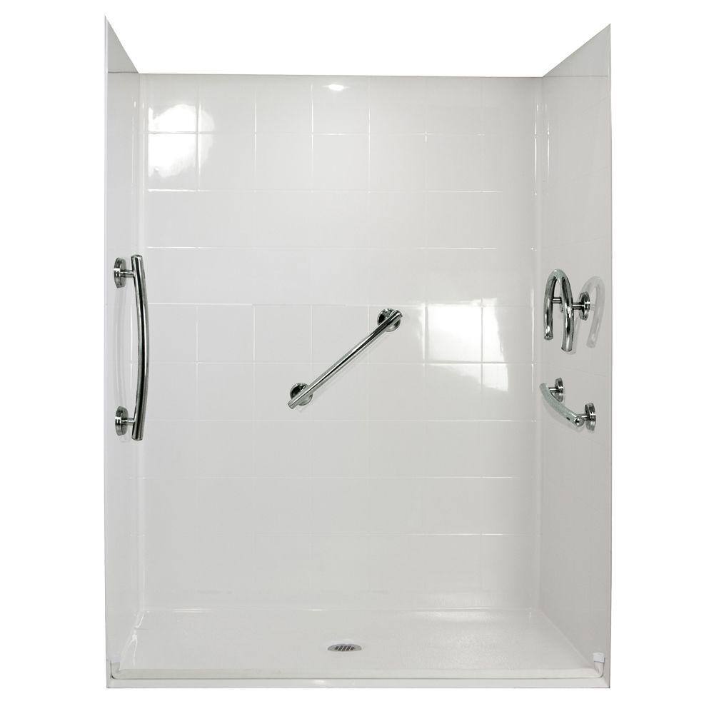 Freedom 31 in. x 60 in. x 77-1/2 in. Barrier Free Roll-In Shower Kit in White with Left Drain