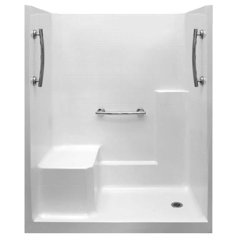 Ultimate 36 in. x 60 in. x 77 in. 1-Piece Low Threshold Shower Stall in White, Grab Bars, LHS Molded Seat, Right Drain