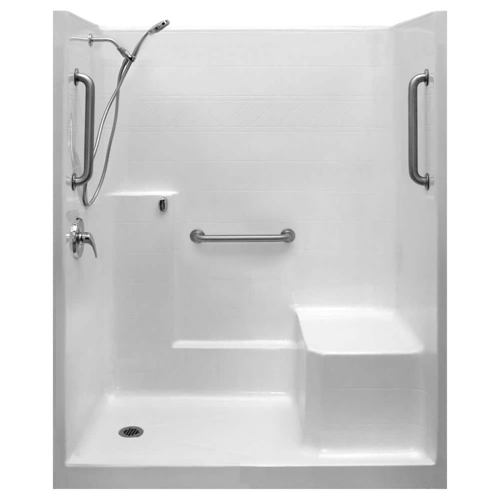 Classic-SA 36 in. x 60 in. x 77 in. 1-Piece Low Threshold Shower Stall in White, Shower Kit, Molded Seat, Right Drain
