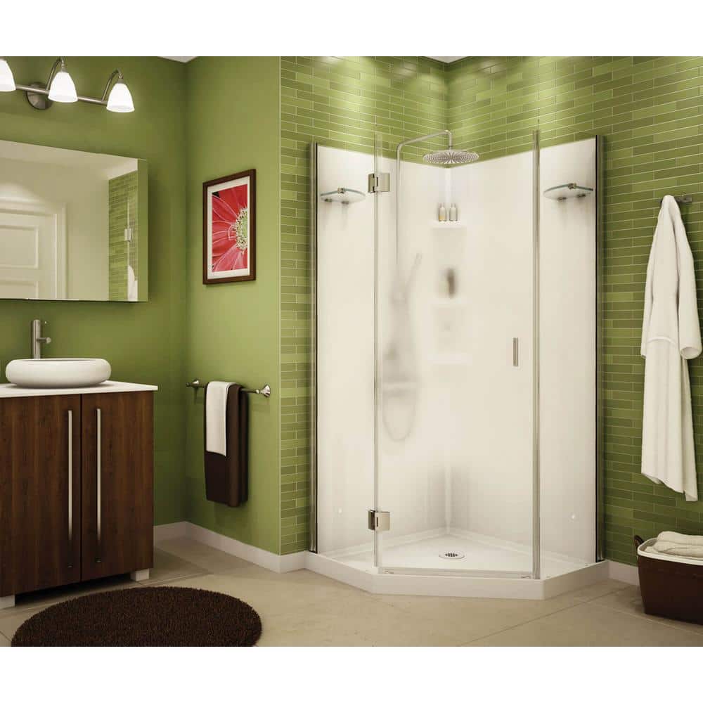 Papaya 36 in. x 36 in. x 72 in. Center Drain Corner Shower Kit in White with Frameless Door in Chrome