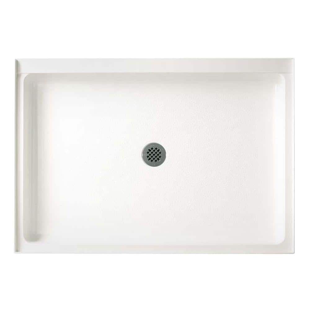 34 in. x 54 in. Solid Surface Single Threshold Center Drain Shower Pan in White